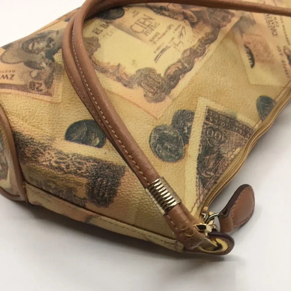 Roccobarocco Italian Coated Canvas Y2K bag with currency print